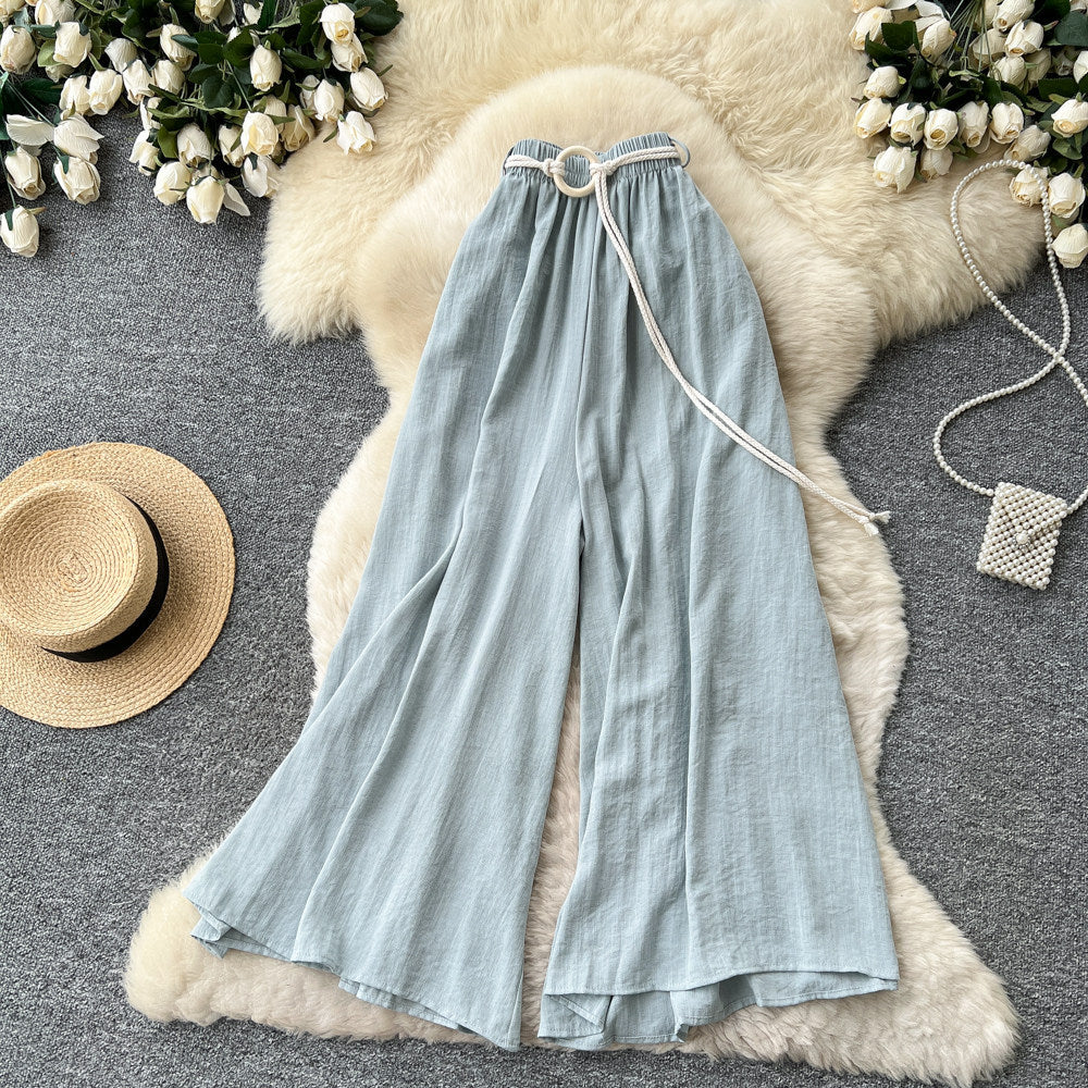 Retrowork clothing style high waistcasualloose pants women's summerlooseslimming lookdrapedtie backcasualpants relaxation