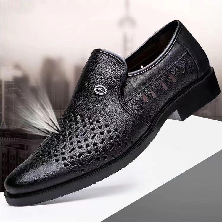 New arrival business hole cool leather shoes men's casual wedding groom british sandals summer breathable youth pointed toe men's shoes