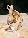 Women's silver fashion high heel sandals - stiletto heel, pointed toe, minimalist party heels