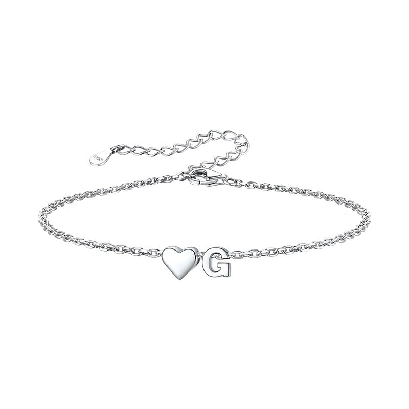 European and american style 26 alphabet letter bracelet for women - fashionable, minimalist, elegant stainless steel heart letter bracelet