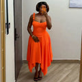 European and american women's clothing  spring new sweet and fresh solid color camisole and high-waisted midi skirt two-piece set
