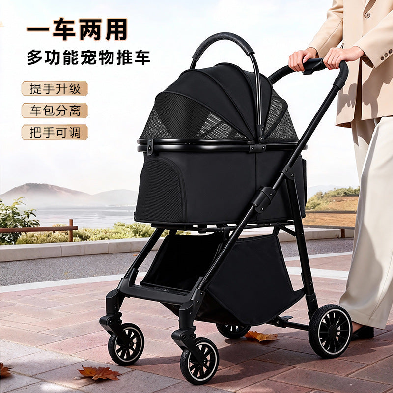 Pet stroller - lightweight, foldable, detachable - portable, shock-absorbing, and breathable for small to medium-sized dogs and cats
