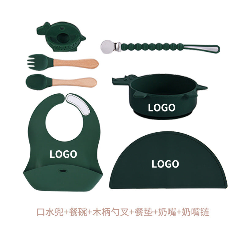 Children's silicone plate set 11-piece set, suction cup non-slip bowl and spoon set, baby food supplement integrated feeding tableware