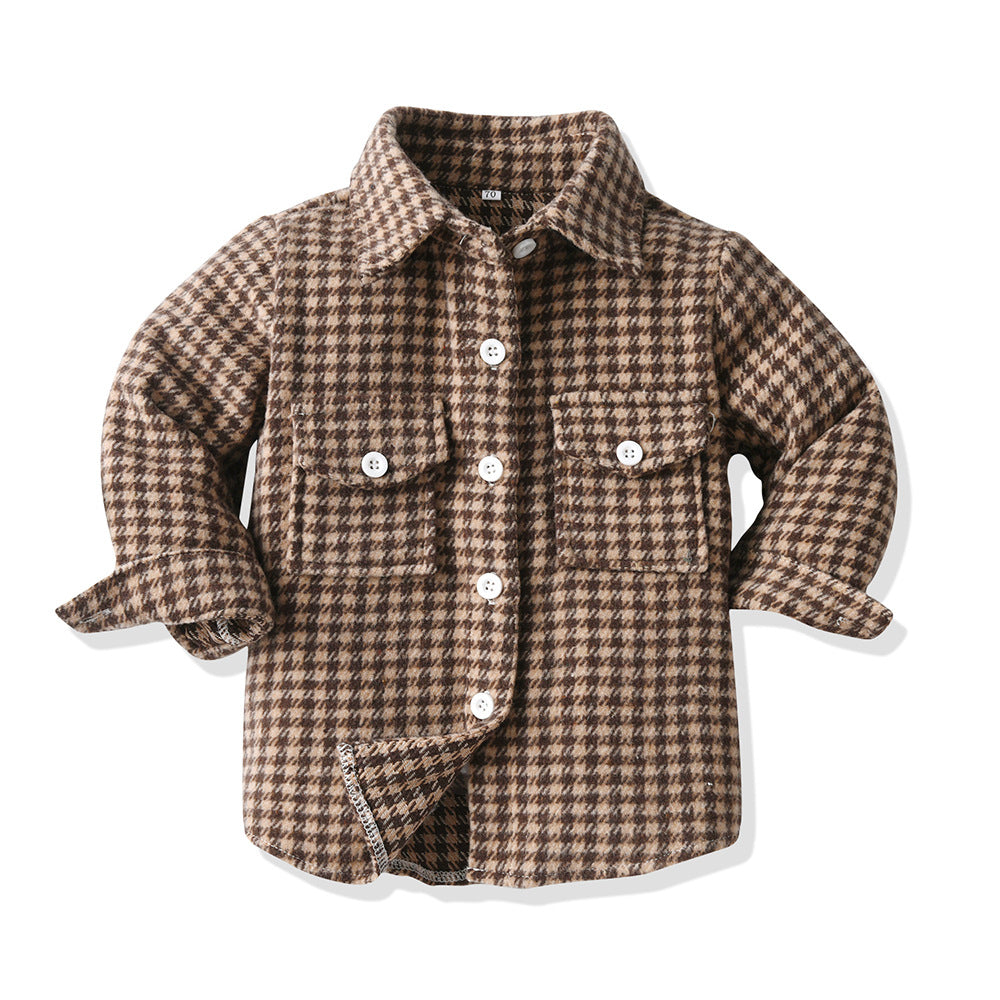 New arrivalpreppy style boys spring & fall clothing cotton long sleevesplaidkidsshirt brushed outwear children's clothing manufacturer wholesale