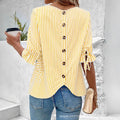 European and american cross-border women's clothing : spring/summer striped cardigan blouse - new loose fit casual women's top