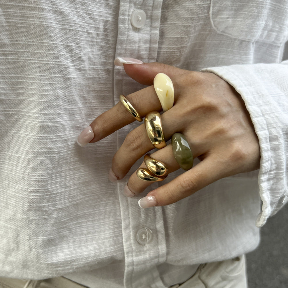 European and american cross-border retro resin alloy minimalist ring set for women - trendy ins knuckle plain band jewelry