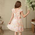 New girls' floral print dress - princess style, ruched waist, slim fit, fashionable kids' dress, beach dress