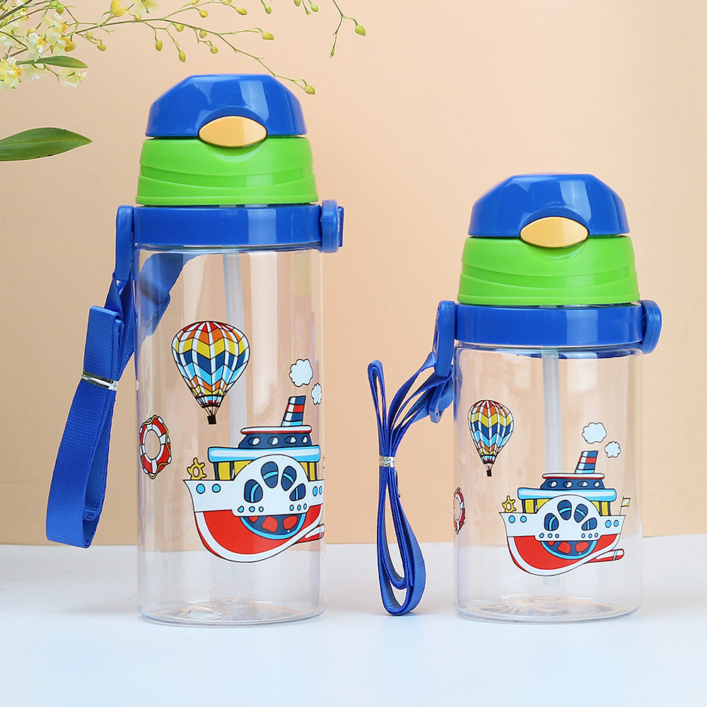 Factory customized cute cartoon kids straw cup cross-border plastic water bottle portable outdoor water bottle kindergarten cup