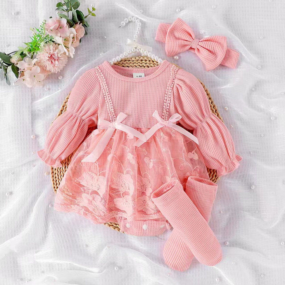 Children's clothingautumnew arrivalgirldress pure colorstripeslong sleeves mesh skirt