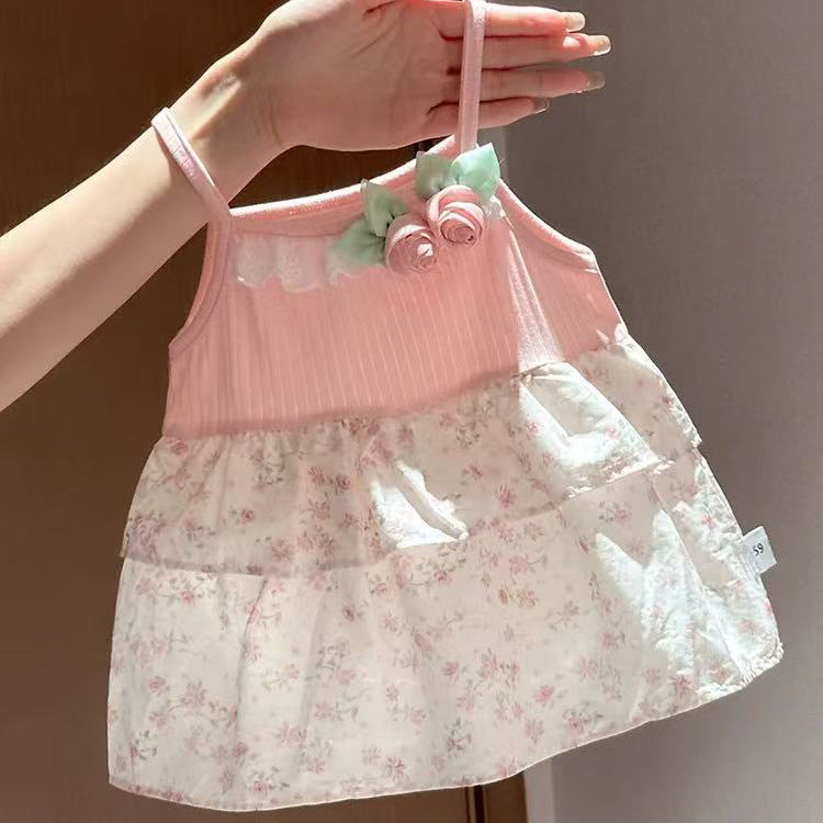 Summer lightweight romper dress - stylish triangle bodysuit for babies - floral print summer outfit - infant one-piece