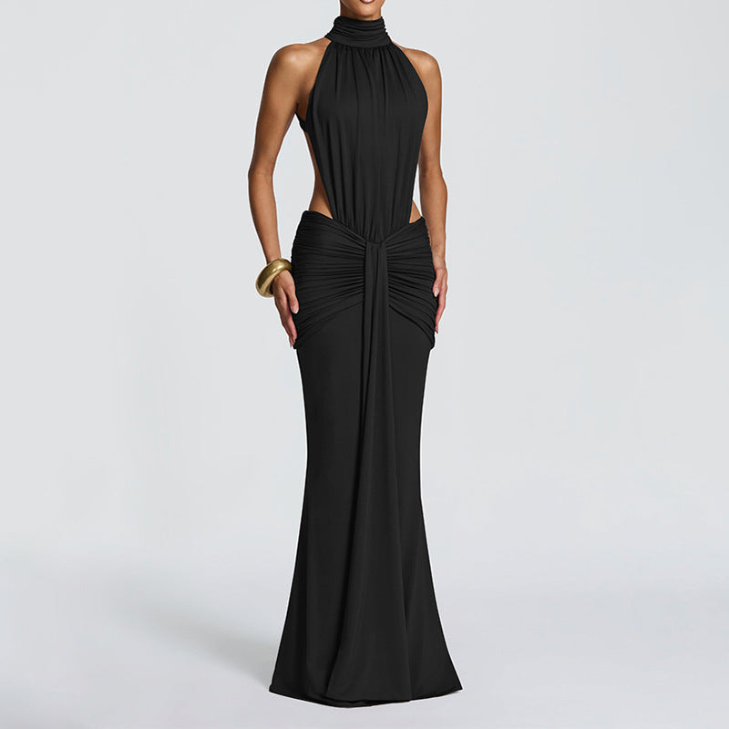 cross-border european and american women's summer collection: new elegant and sexy solid color slim-fit backless mermaid dress