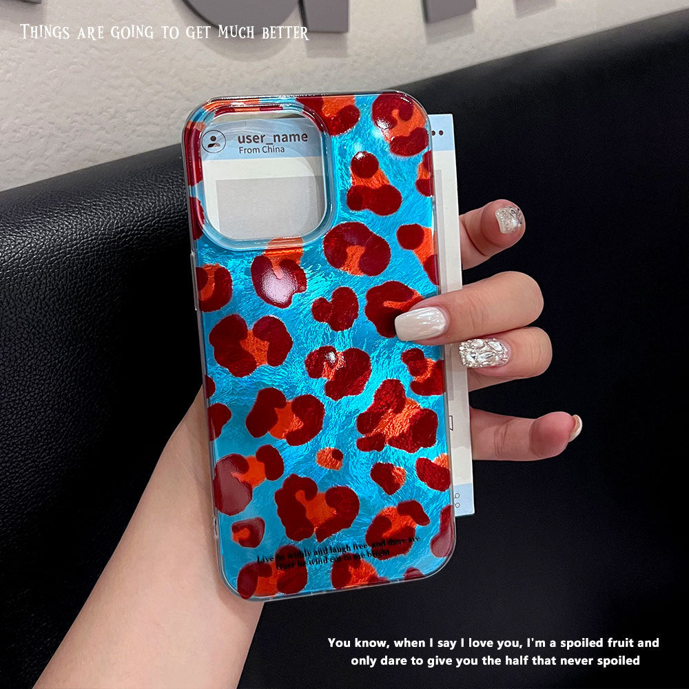 New leopard print big hole glacier phone case for apple 16 pro max, anti-drop iphone 17 fashion protective cover