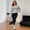 v-neck beaded letter sweatshirt women's loose lazy style pullover shirt fashion stylecasualeasiest for matchtops