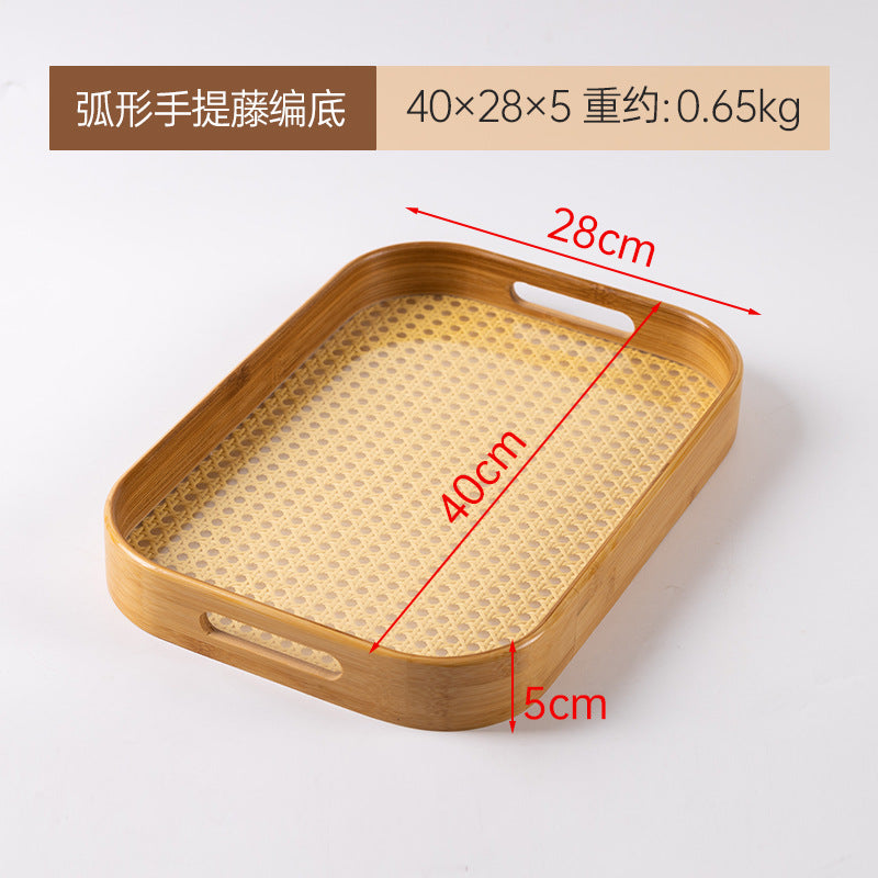 Accessible luxury retro nanzhu tea tray tray bamboo commercial rectangular tea tray pastry handle bbq serving plate