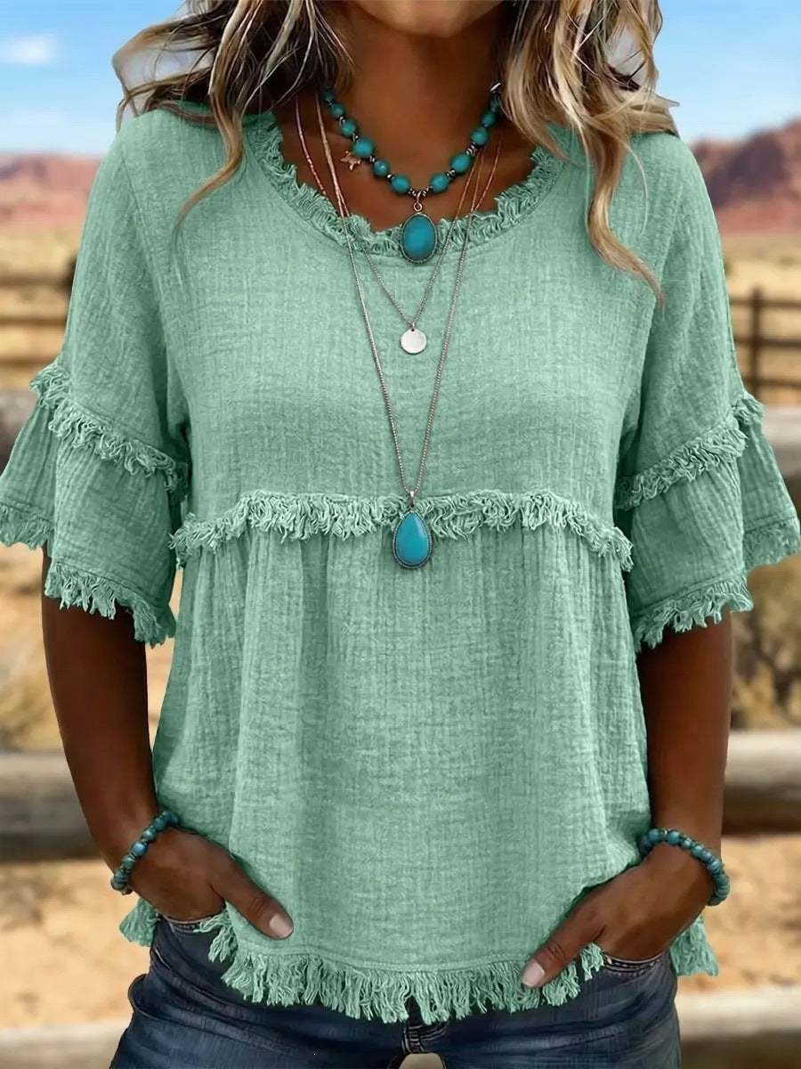 new  fashion cross-border round neck pullover short sleeve loose women's shirt casual women's top
