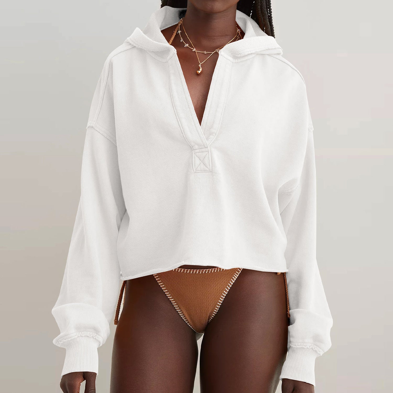 Cross-border hot sale fashion loose trendy brand hooded sweater women's spring and autumn European and American women's clothing v-neck top pullover long-sleeved shirt