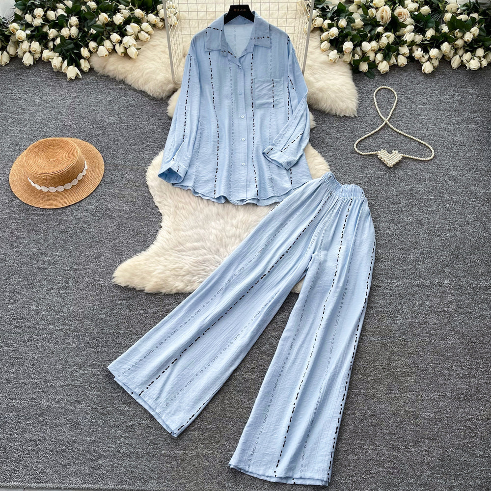 Lazy style pink cardigan wide-leg pants two-piece set female autum lazy feeling work clothingeasiest for matchfashionableelegantsuit