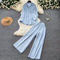 Lazy style pink cardigan wide-leg pants two-piece set female autum lazy feeling work clothingeasiest for matchfashionableelegantsuit