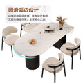 French cream half-round rock slab dining table and chairs - modern minimalist italian style dining set for small spaces