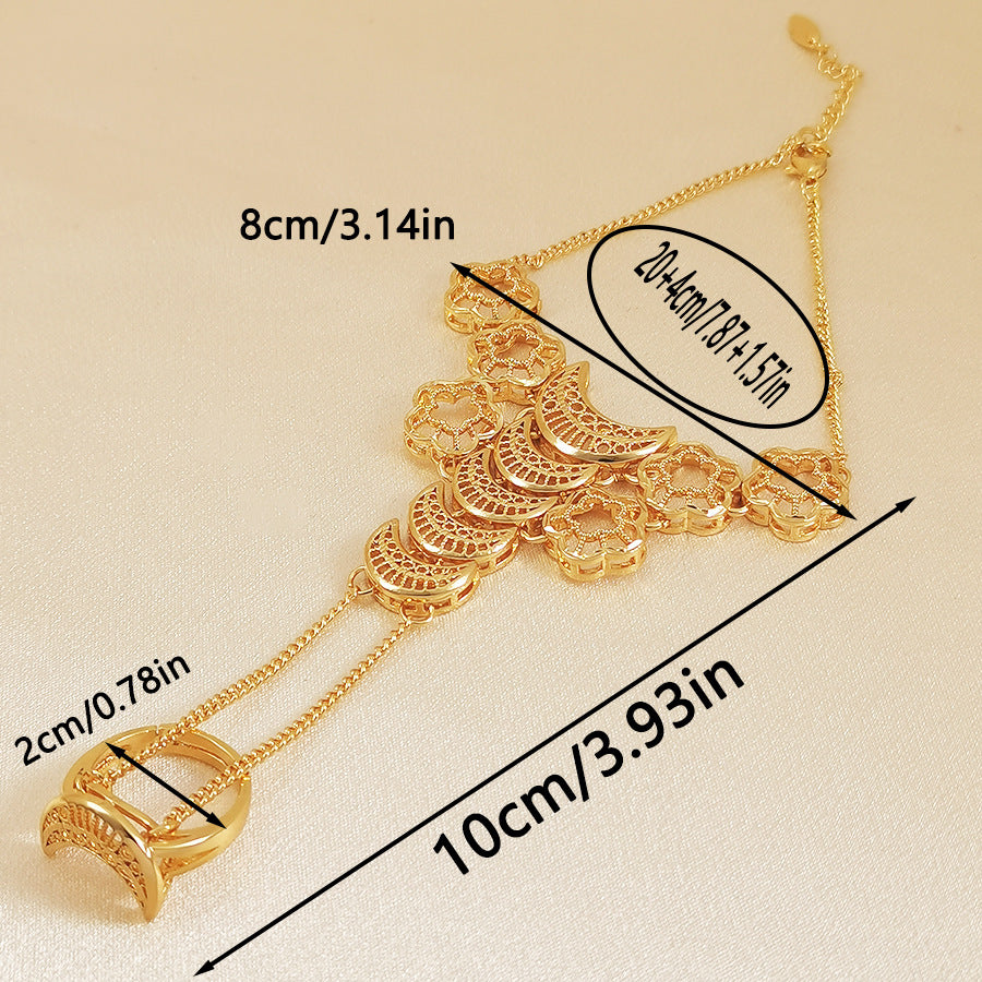 Middle eastern-inspired crescent moon and star beaded bracelet, 24k gold-plated copper women's bracelet, factory direct wholesale