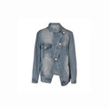 Fashion cross-border  asymmetrical washed denim outwearlooseniche stylesense of designshort lapeltops for women