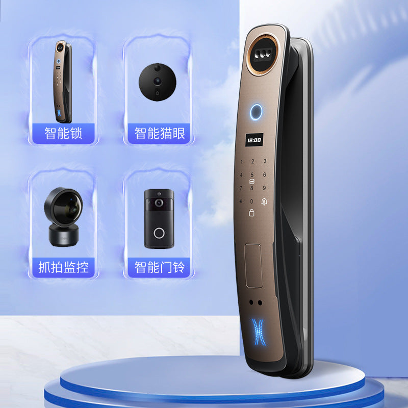 Face recognition fingerprint lock anti-theft door smart door lock fully automatic video intercom digital password lock cat eye video