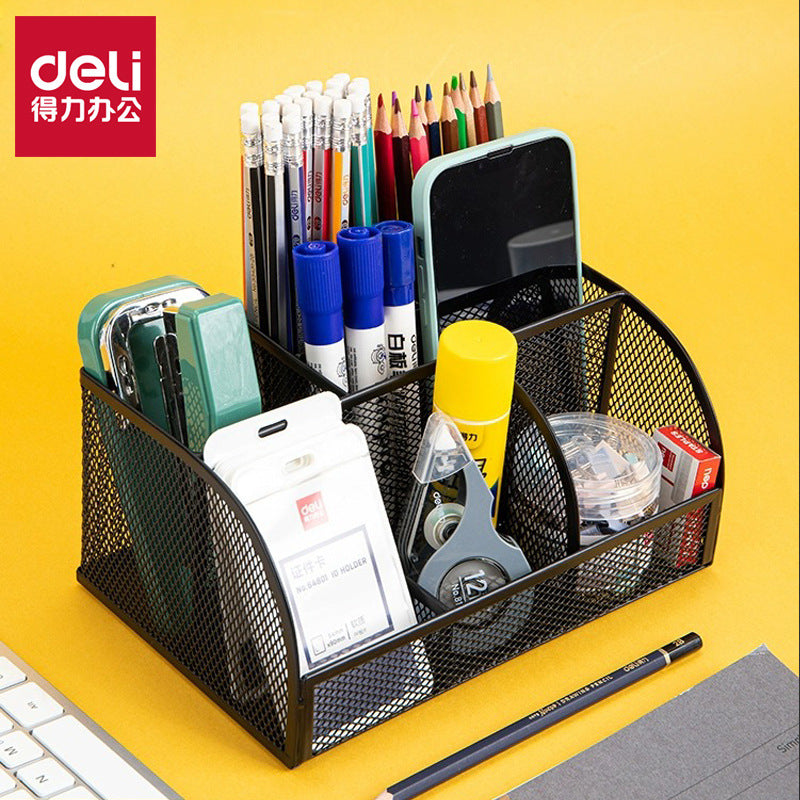 Deli Stationery Multi-layer pen holder Office business pen holder, metal grid pen holder, combined storage box wholesale
