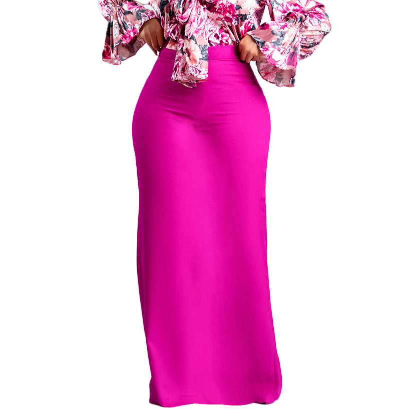 D343 european and american women's clothing  new fashion elegant solid color high waist midi skirt african maxi skirt