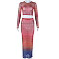 Tight skirt suit round neck long sleeves crop top tops medium long high waist hip-covering skirt two pieces high waist slimming look