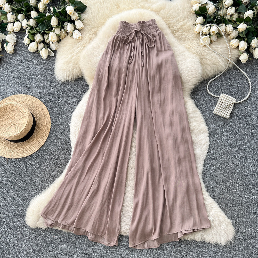 K-stylework clothing style high waistloose pants women's lazy style drapedloose flesh-covering elastic waisteasiest for matchcasualpants