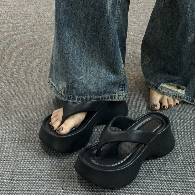 Eva platform flip-flops for women - 2025 new arrival, popular thick-soled, height-increasing, non-slip, fashionable and minimalist flip-flops for women