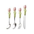 Simple 304 stainless steel kids knife, fork and spoon combination, high-looking spoon, tulip ceramic handle, steak knife