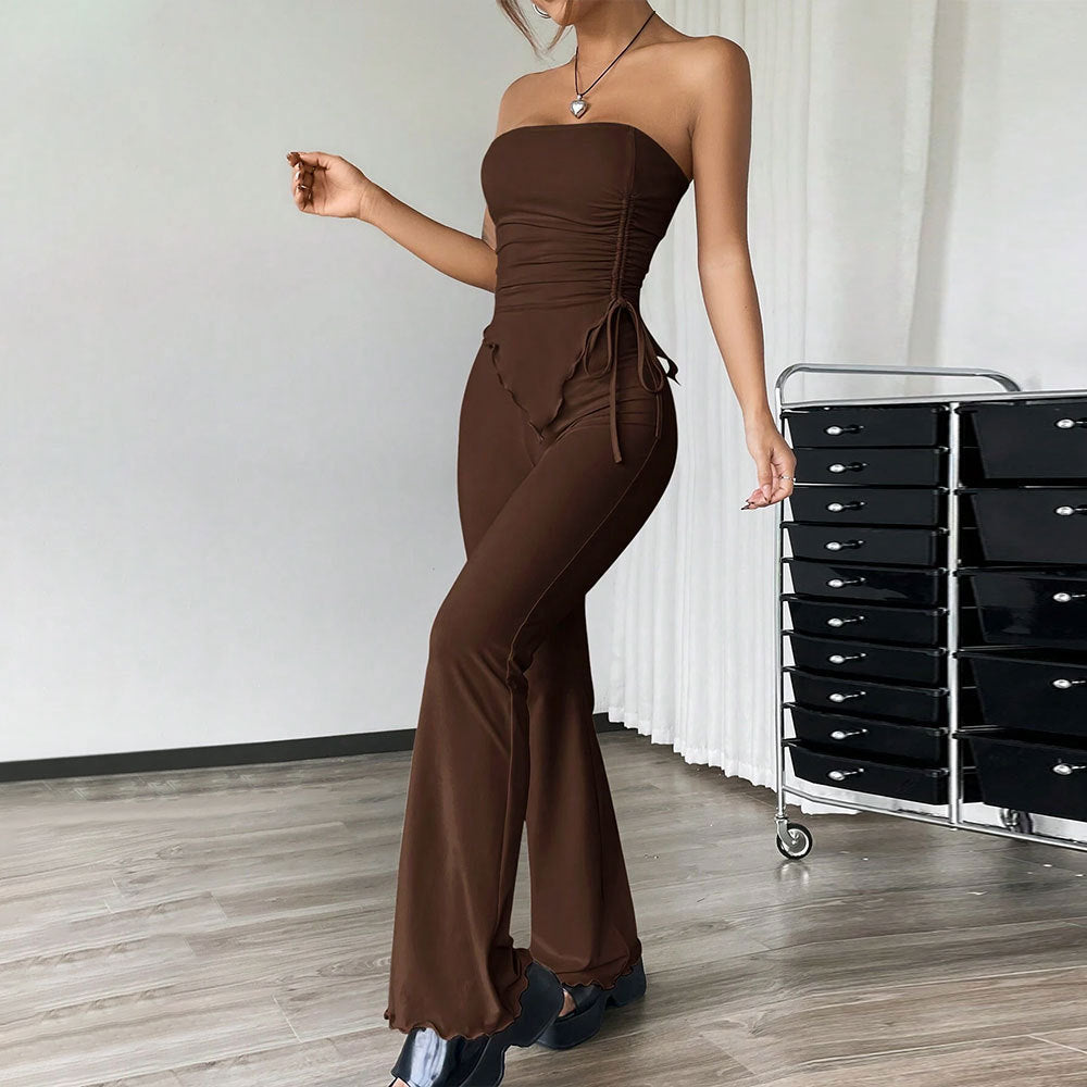 women's foreign trade sexy street fashion set - spring/summer new bandeau top and pants two-piece outfit