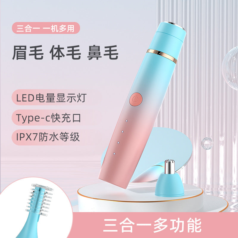 Electric eyebrow trimmer, women's shaving and hair removal device, multi-functional three-in-one rechargeable mini portable automatic eyebrow shaving razor