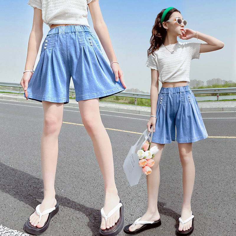Girls' shorts summer pants outerwear girl's denim shorts  new children's lightweight tencel trendy shorts for big girls
