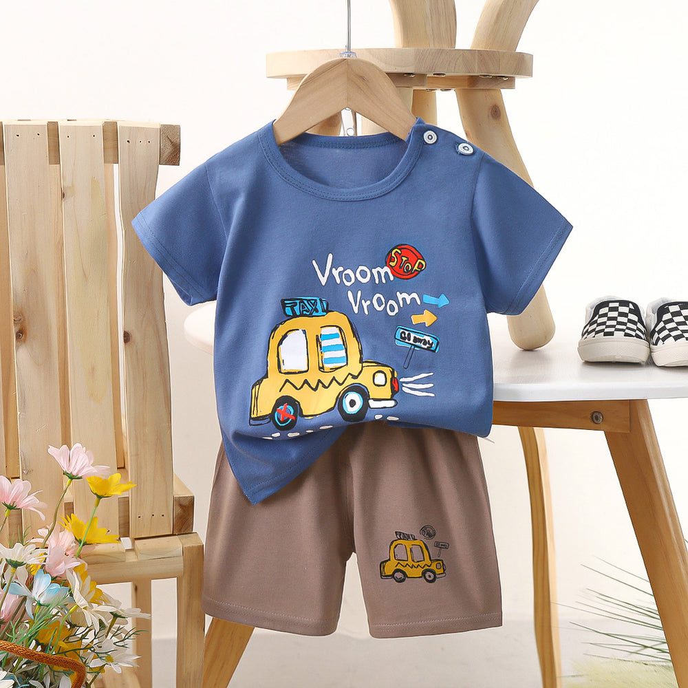 Kids' short-sleeve set: 100% cotton boys' t-shirt & baby summer outfit - girls' shorts, infant clothing, wholesale summer apparel