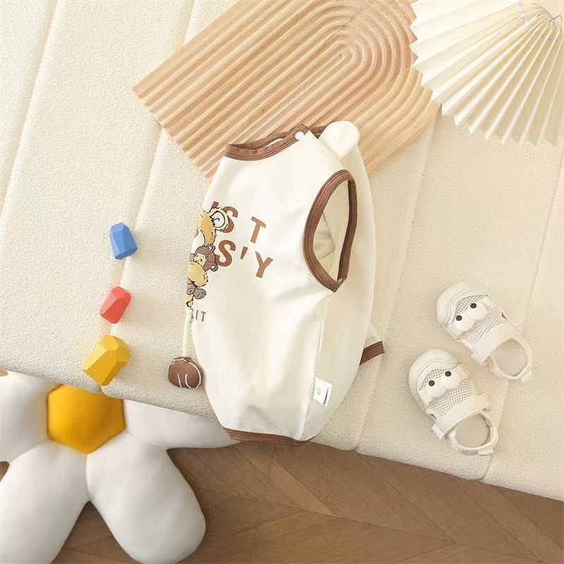 Baby summer newborn unisex wide shoulder romper - sleeveless bodysuit for full month & 100-day celebration (lightweight)