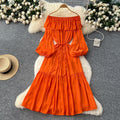 French chic one-shoulder ruffle trim lantern sleeve bodycon midi dress