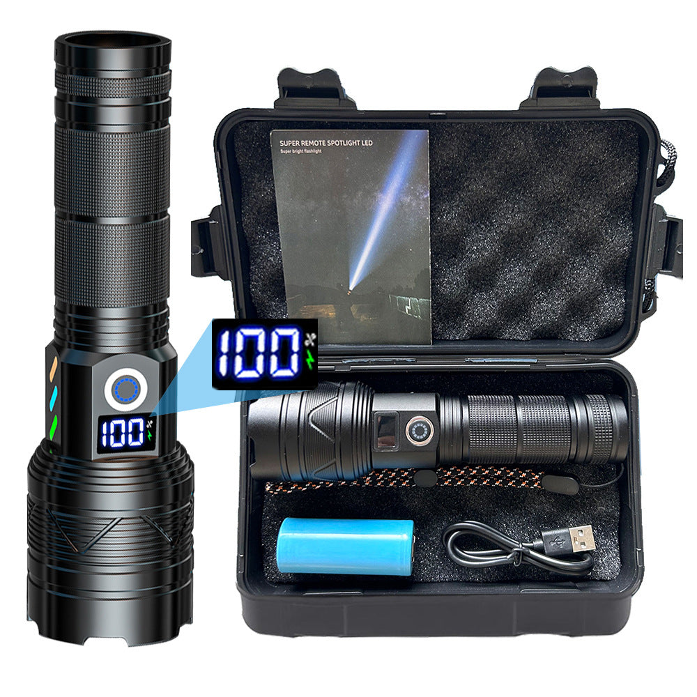 Douyin  new digital display flashlight strong light flashlight outdoor special portable zoom led charging flashlight