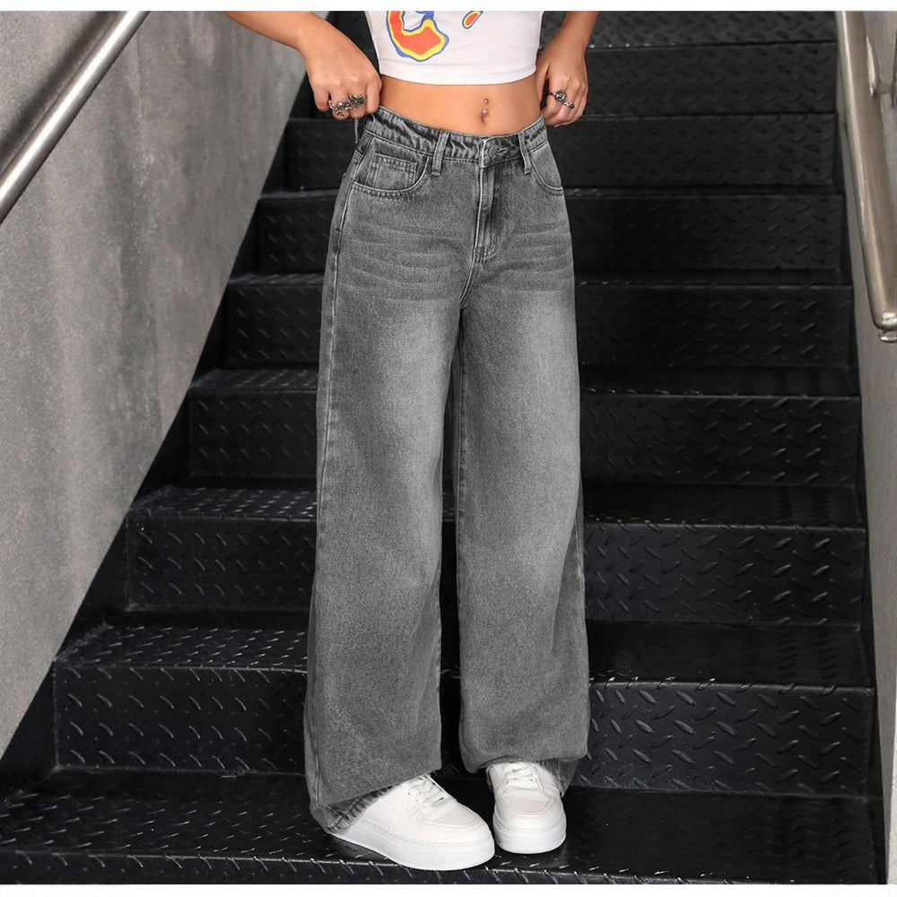 Exportfashionjeans women's new hot-selling cross-border stylish street straight-leg pants washed fashion stretch jeans