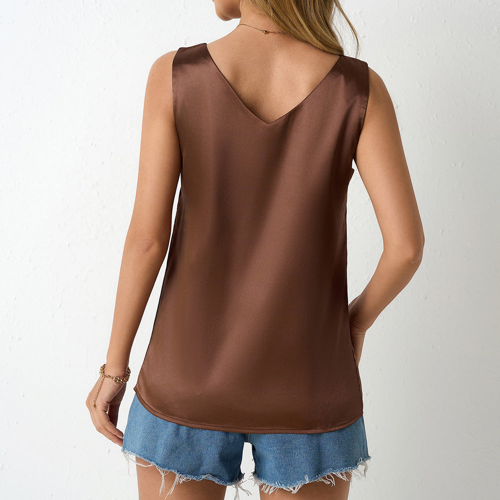 Real shot european and american cross-border women's spring and summer new arrival satin vest v neckcasual camisole shirt summer wholesale