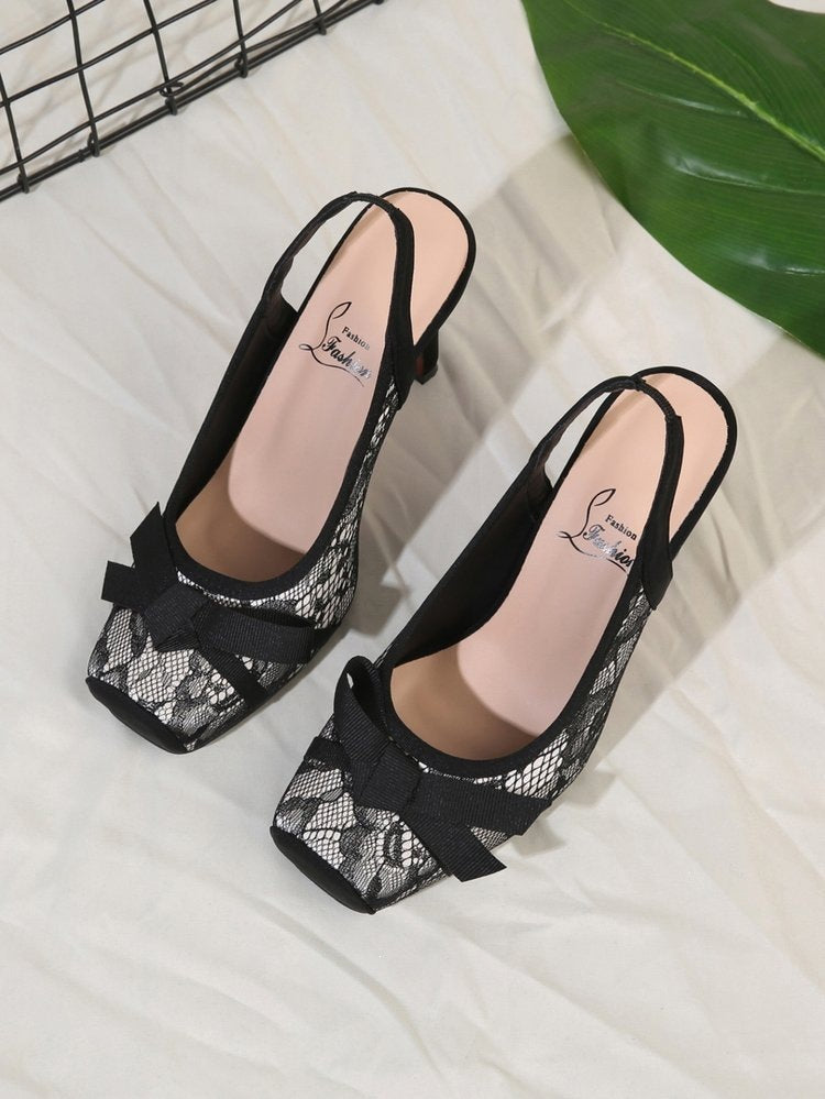 plus size back hollow flatsbows red bottom flatsnew arrivallace mesh square toe thin heel high heels