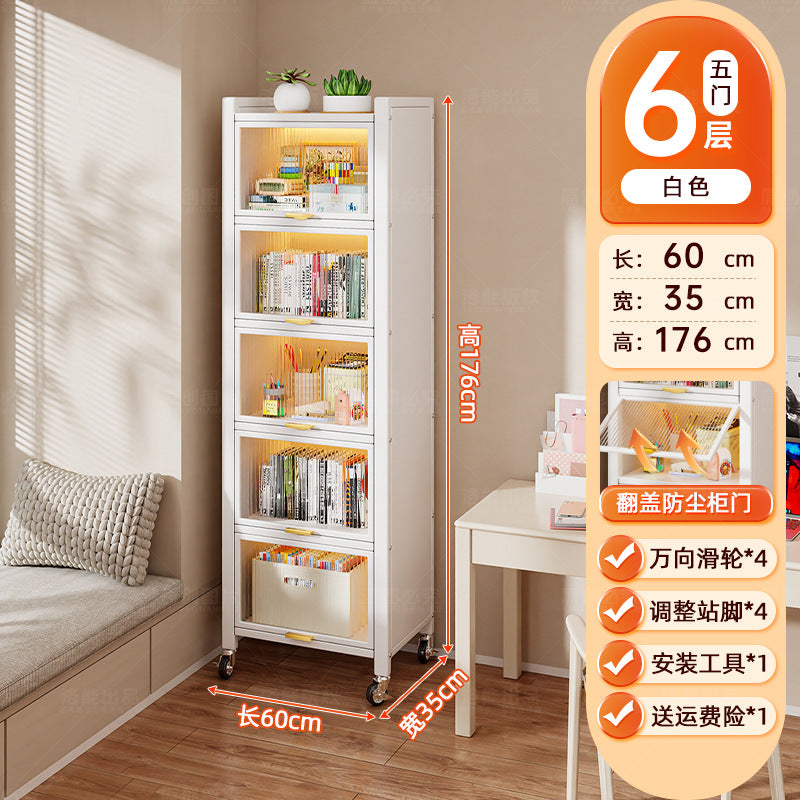 Steel dust-proof bookcase crevice bookshelf living room vertical cabinet with door locker bedroom narrow cabinet floor storage cabinet