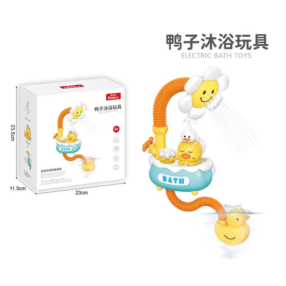 Kids' bath toys - summer sunflower shower head, little yellow duck water play toys, baby bath tub water fun set