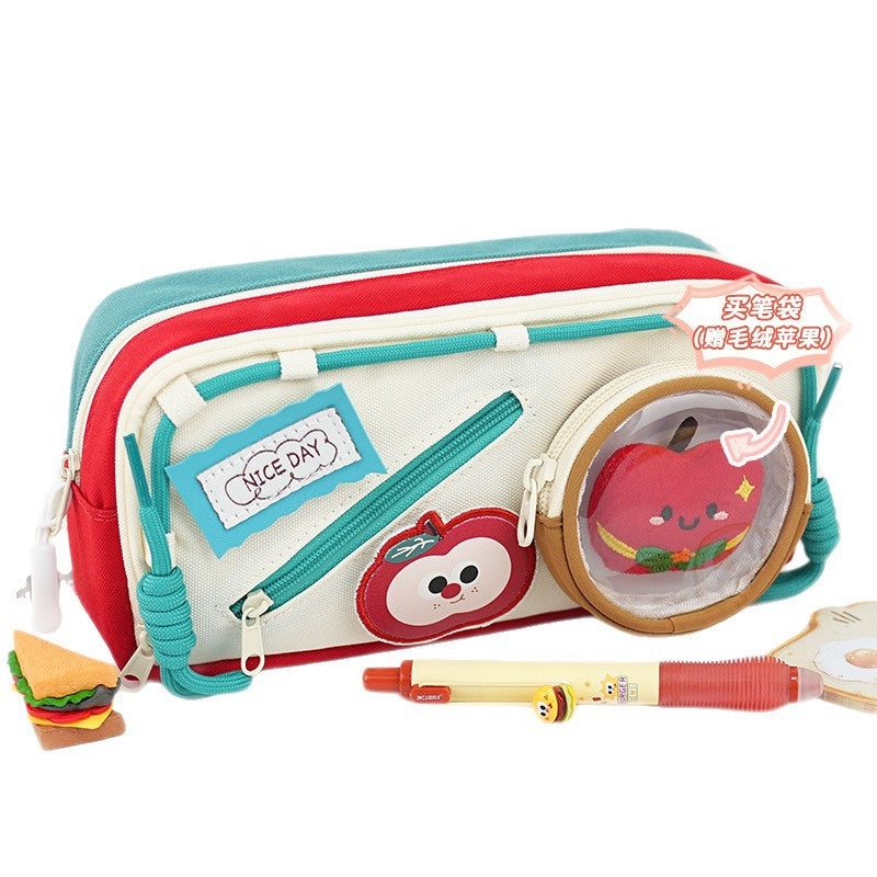 2025 Pain bag pencil bag New girls niche cute high-value burger Large capacity stationery box DIY stationery bag