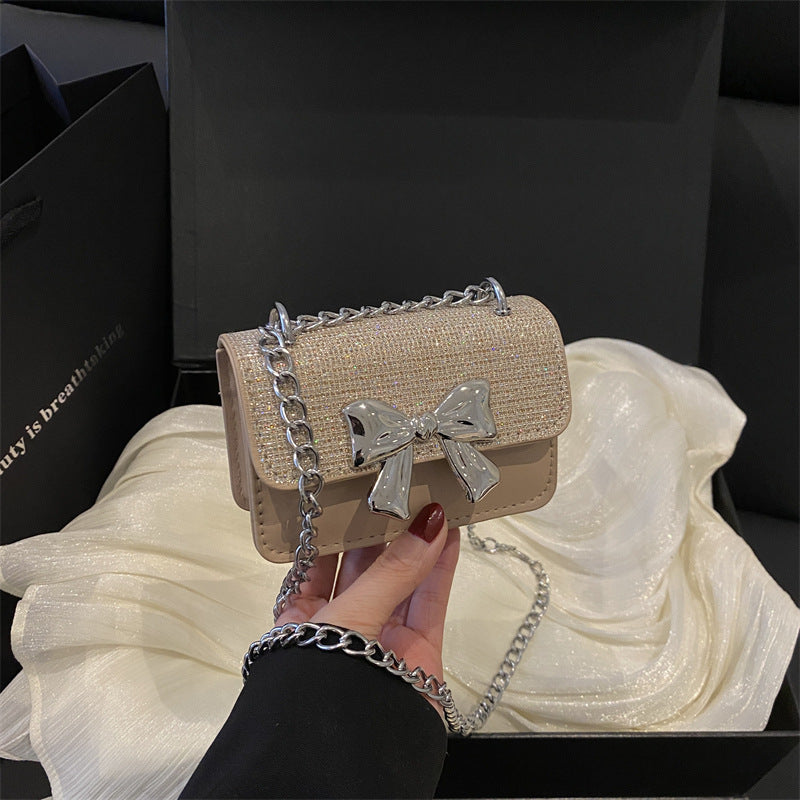Fashion Bow Small Square Bag Mini Delicate Chain Shoulder Bag Trend Mini Premium Textured Niche Crossbody Bag