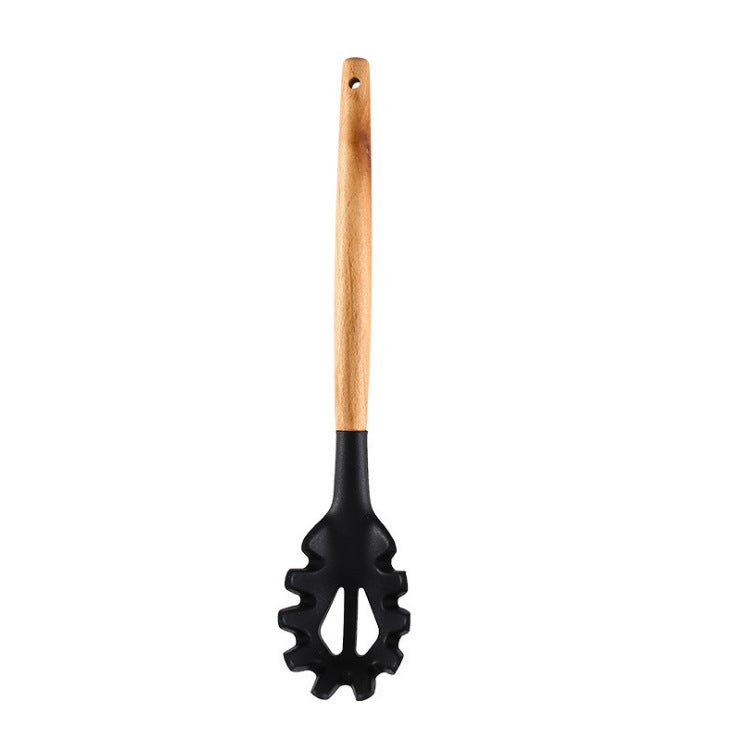 in stock silicone kitchenware for home non-stick pan cooking spatula baking colorful wooden handle kitchen supplies