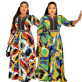 e-commerce   new print dress african plus size women's hotfix rhinestone beaded maxi dress