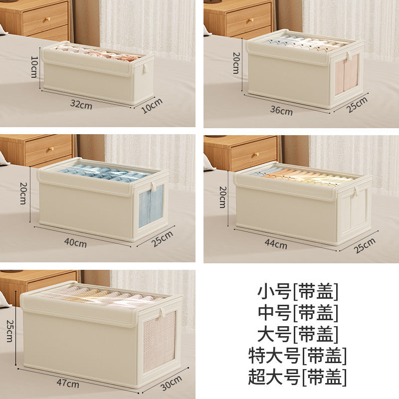 2025 Japanese-style large windowable cotton and linen storage box foldable household fabric storage for clothes and clothing