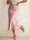 spring new european and american style satin bodycon midi skirt - solid color satin fitted mermaid skirt